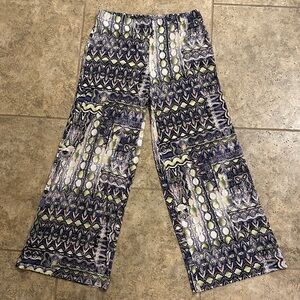 Chico's Size 1 Boho Palazzo Mosaic Printed Wide-Leg Pants Purple Navy Lime